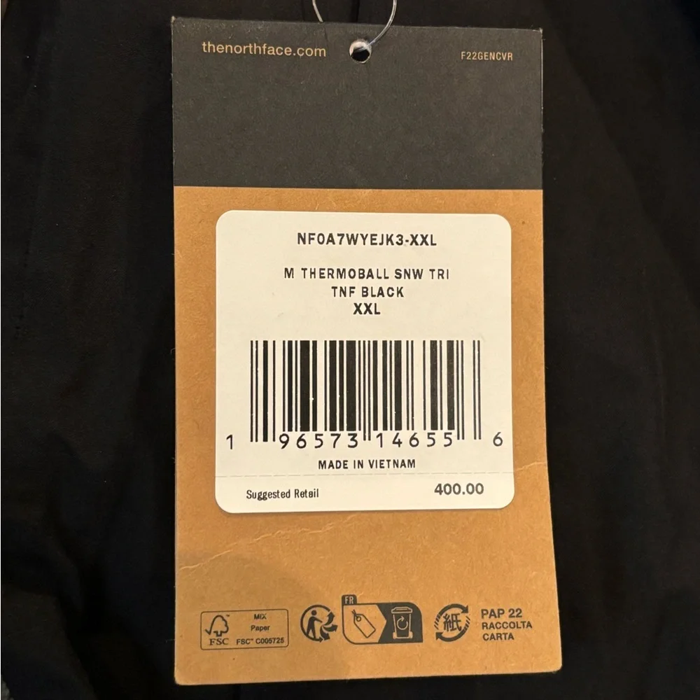 The North Face Men’s ThermoBall Eco Snow TriClimate 3 In 1 Black Jacket Size XXL